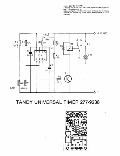 Tandy Timer universeel Timer 0 ...+/- 15 min- Vb= 12V DC
relais  2A/220V